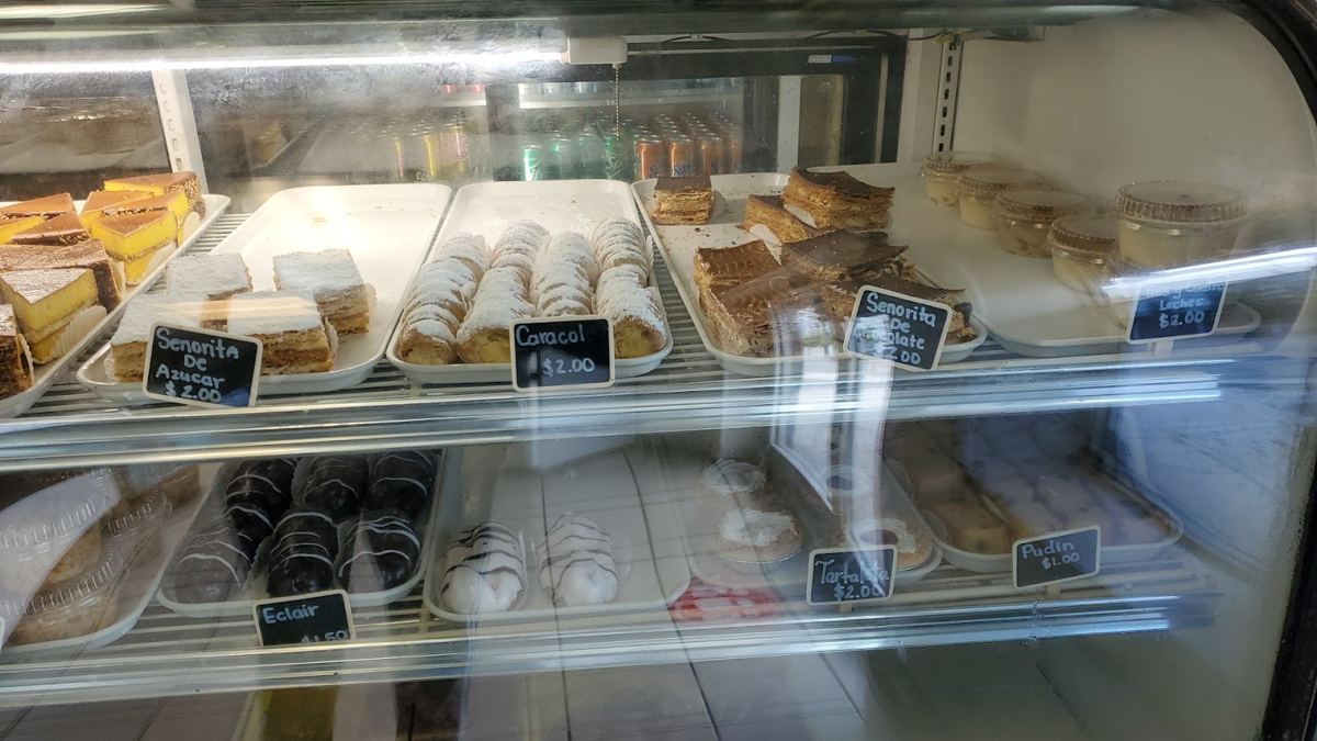 Pastries in the display case at Lena Bakery